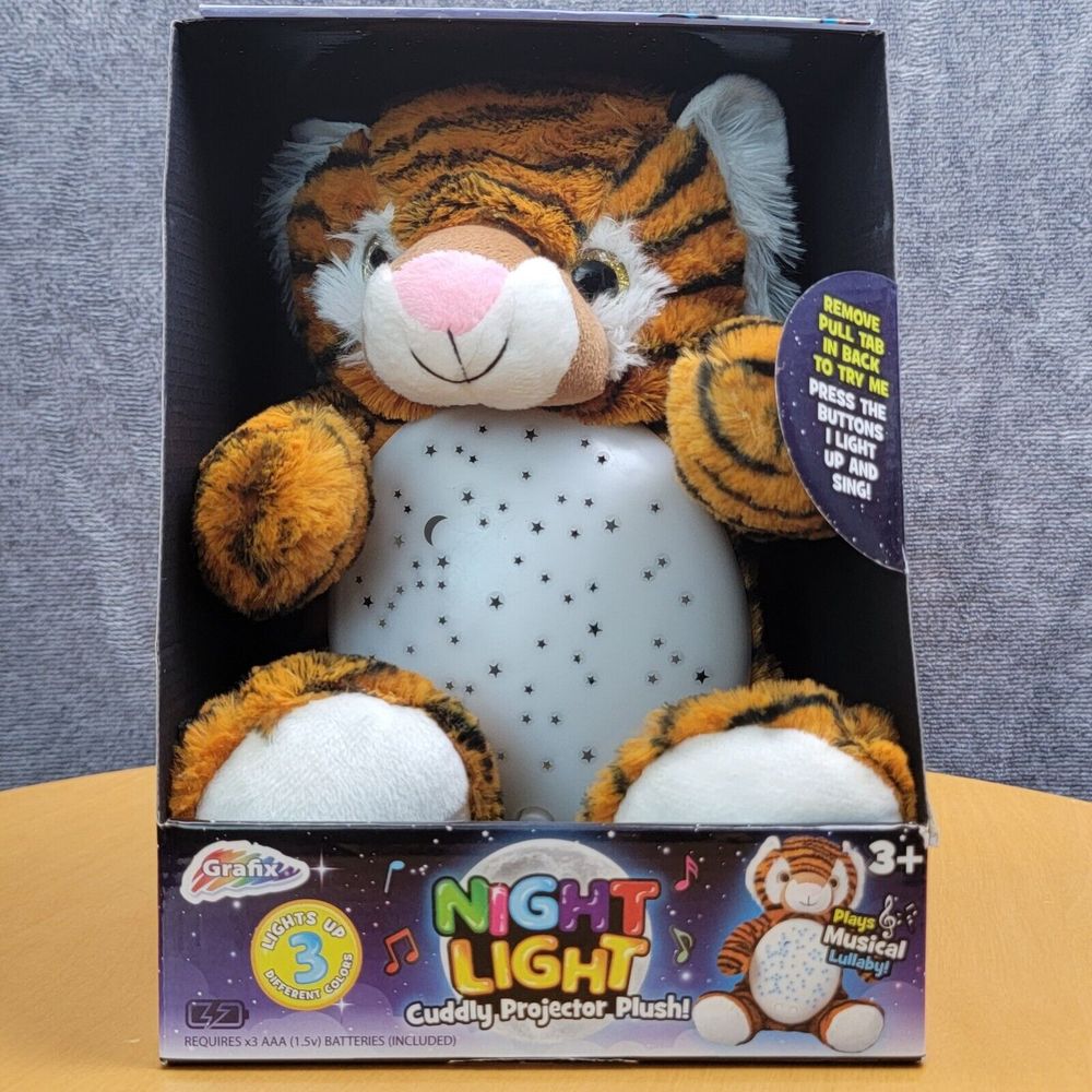 Night Light Cuddly Projector Plush Sleep Tiger Plays Musical Lullaby
